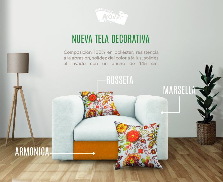Tela para la tapicería de tus muebles Rosseta combinada con Marsella y Armonica